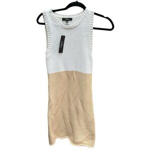 Lulus Women Small Mini Dress White Tan Colorblock Sleeveless Summer Knit Neutral